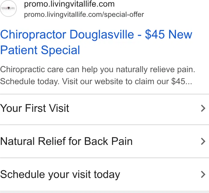 Vital Life Chiropractic ad