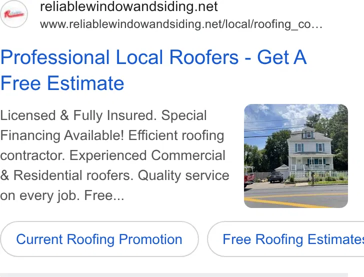 Reliable Roofing, Siding & Windows ad