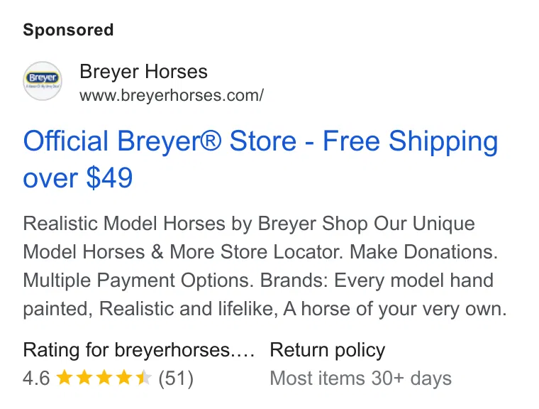 BreyerHorses.com ad