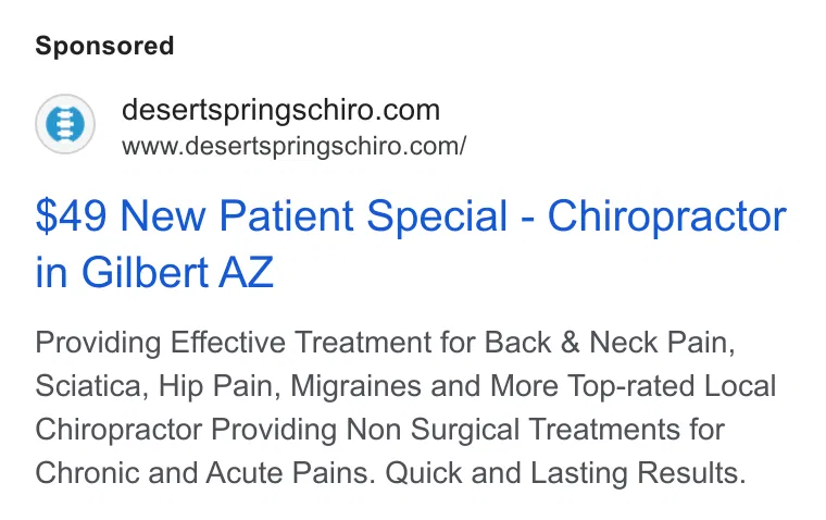 Desert Springs Chiropractic ad