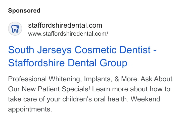 Staffordshire Dental Group P.A. ad