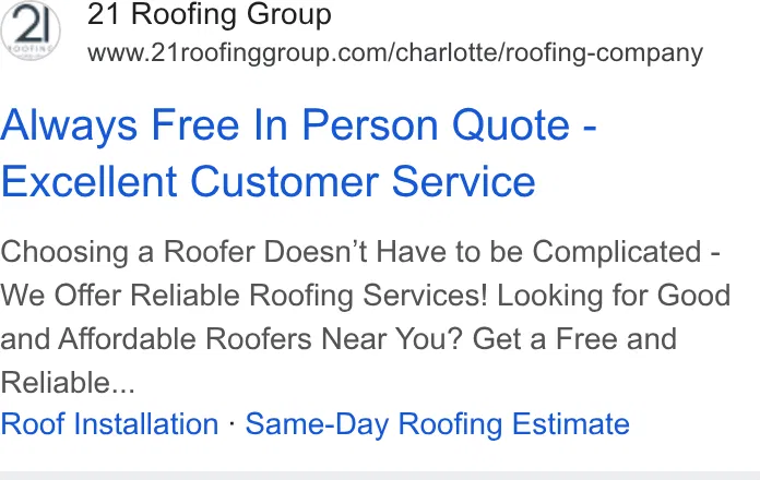 21 Roofing Group (Serving The Carolinas) ad