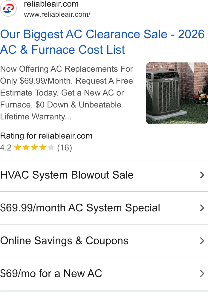 Reliable Heating & Air, Plumbing and Electrical - Kennesaw ad