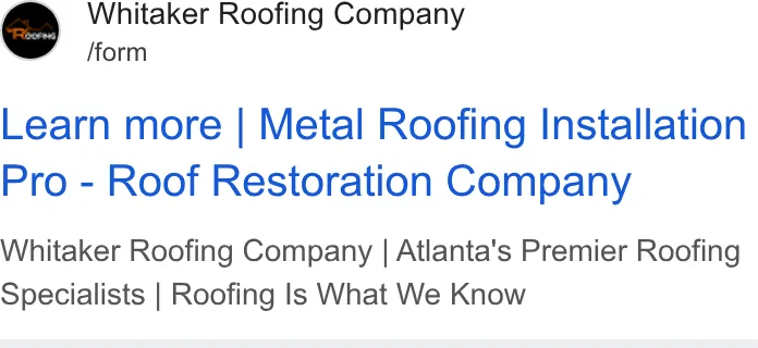 Whitaker Roofing Company ad