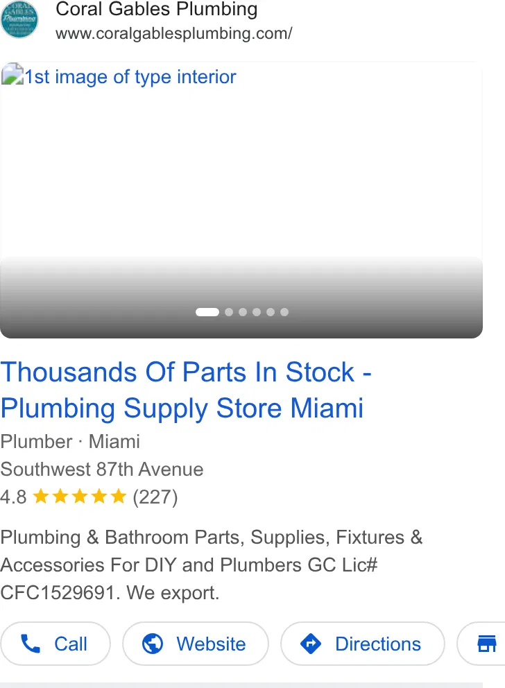 Coral Gables Plumbing Co ad