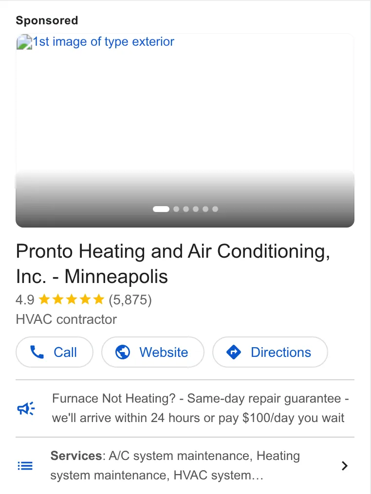 Pronto Heating and Air Conditioning, Inc. ad