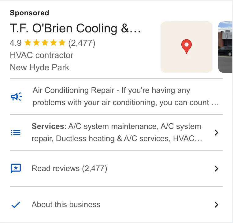 T.F. O'Brien Cooling & Heating ad