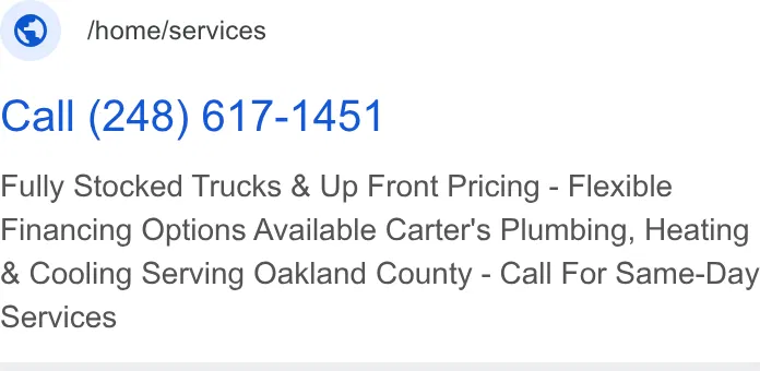Carter's Plumbing, Heating & Cooling of Bloomfield Hills ad