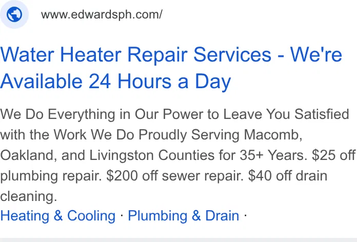 Edwards Plumbing & Heating ad
