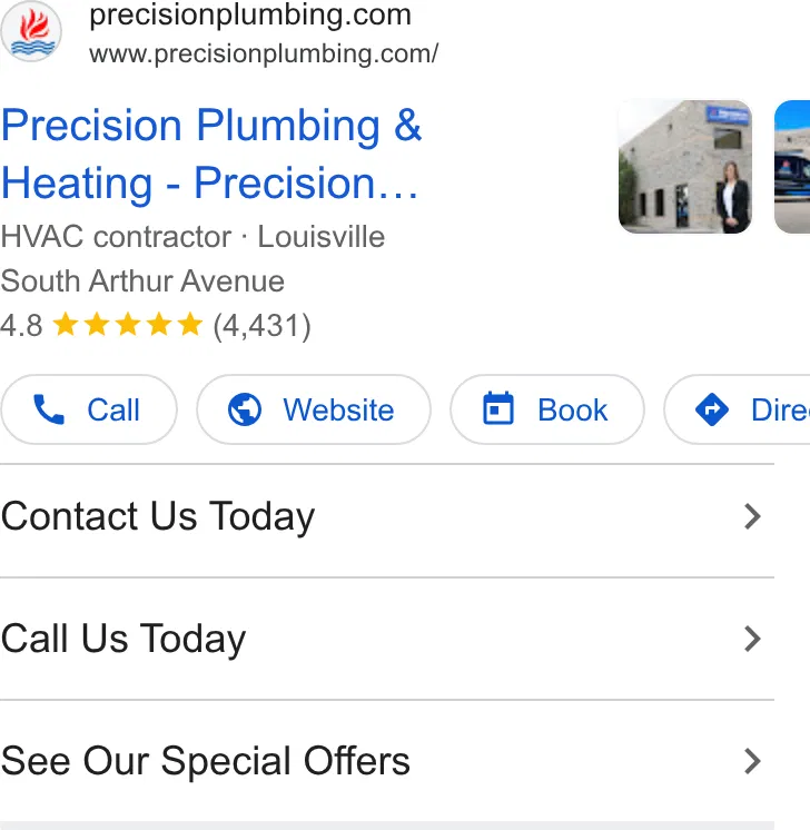 Precision Plumbing Heating Cooling Electric ad