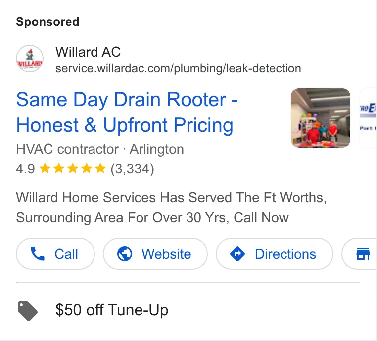 Willard Heating, Cooling, & Plumbing ad