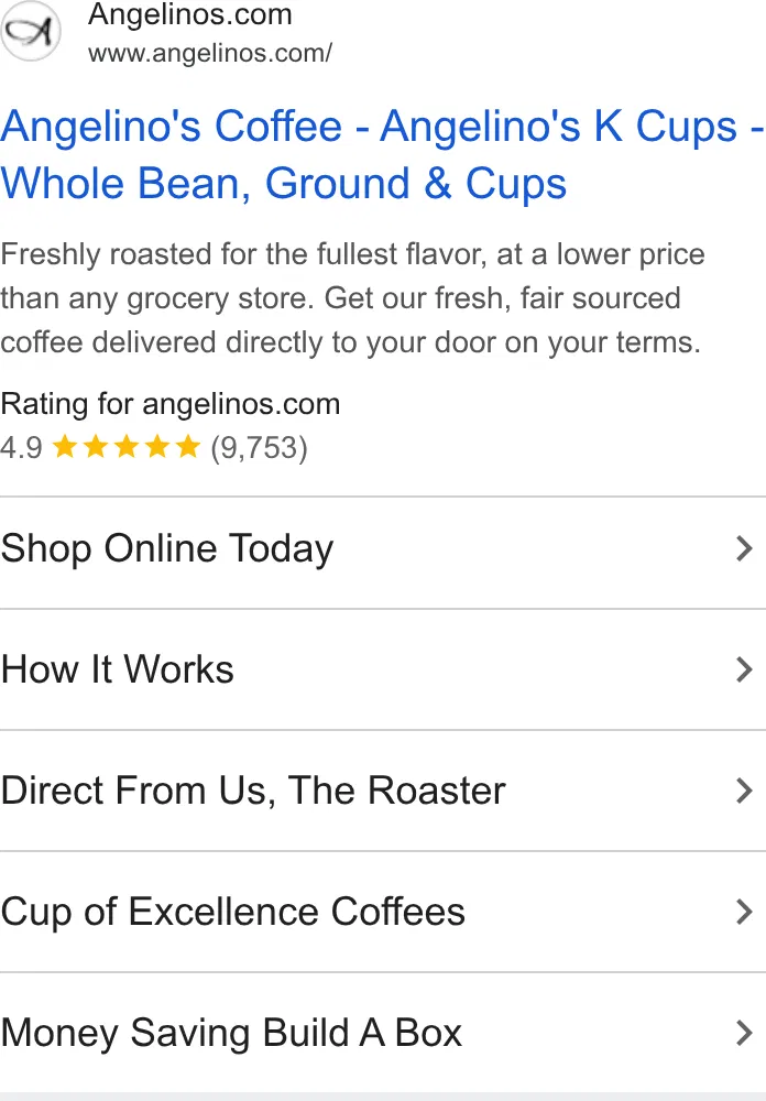 Angelino's Coffee ad