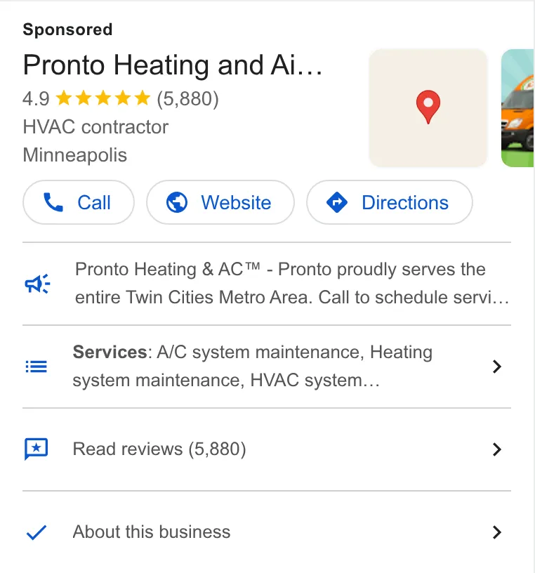 Pronto Heating and Air Conditioning, Inc. ad
