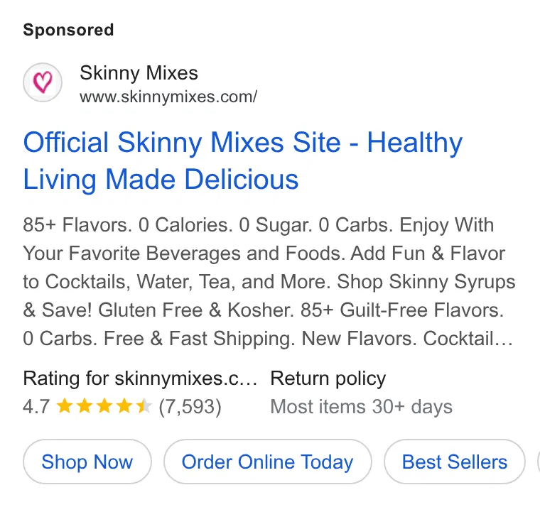 Skinny Mixes ad