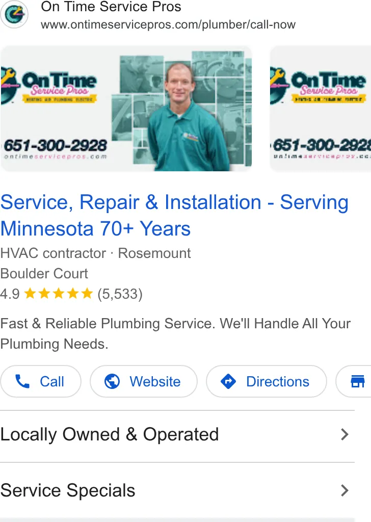 On Time Service Pros Electrical ad