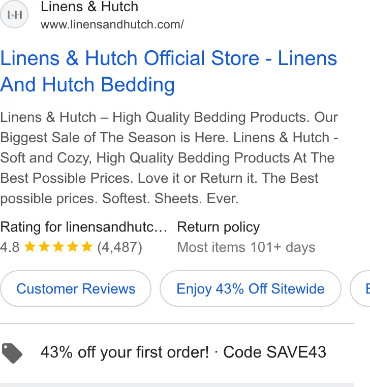 Linens And Hutch ad
