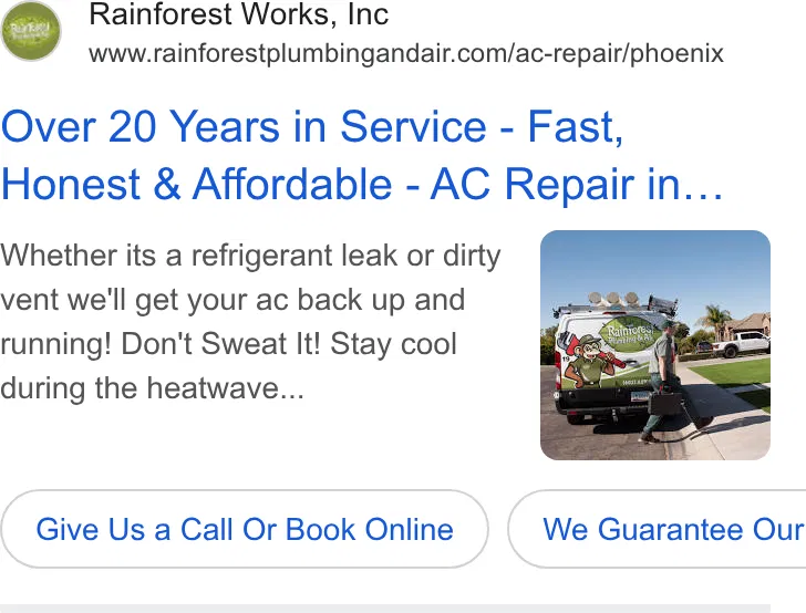 Rainforest Plumbing & Air ad