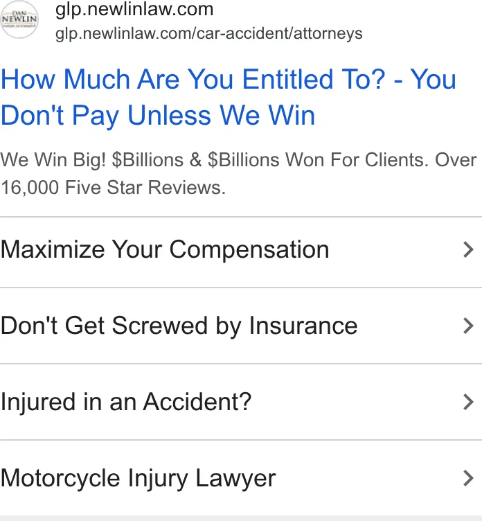 Dan Newlin Injury Attorneys ad