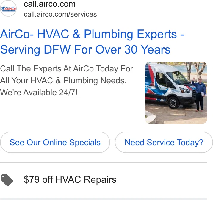 AirCo Air Conditioning, Heating and Plumbing ad