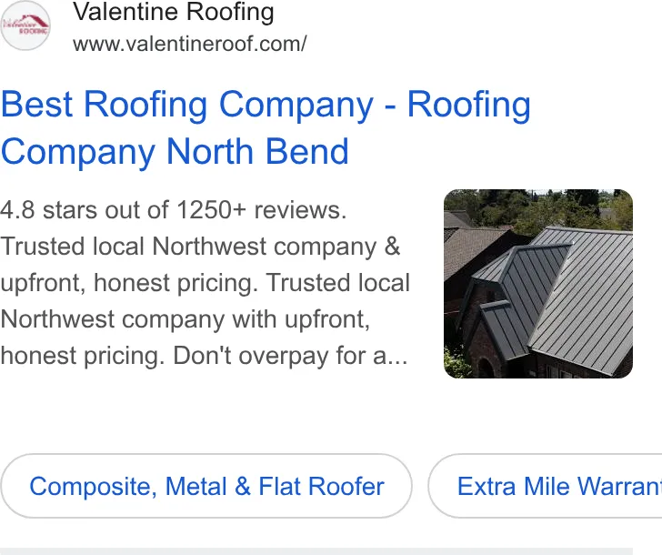 Valentine Roofing ad