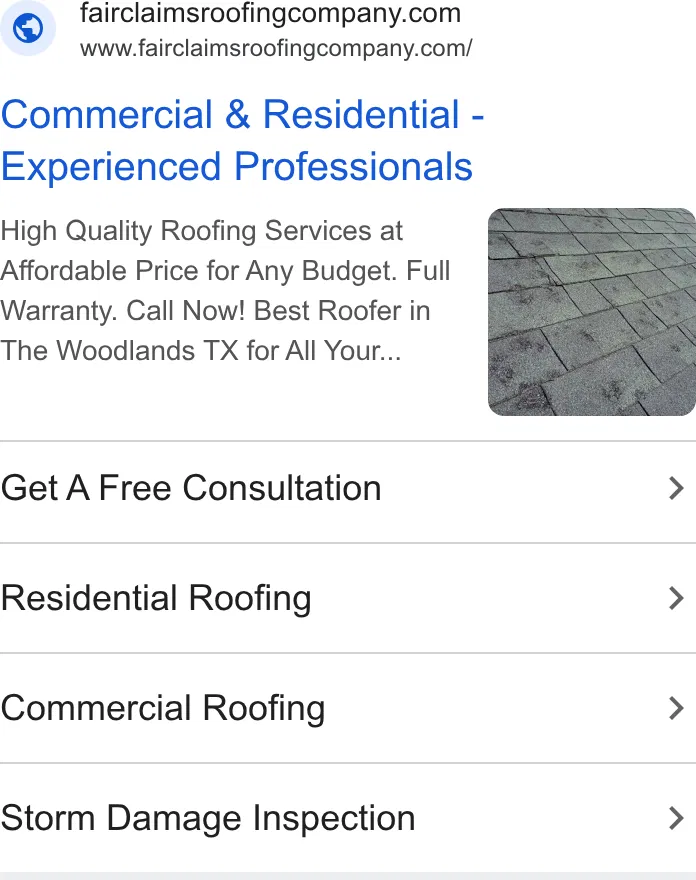 FairClaims Roofing & Construction ad