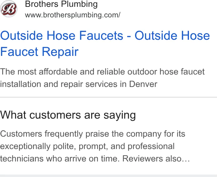 Brothers Plumbing, Heating & Electric ad
