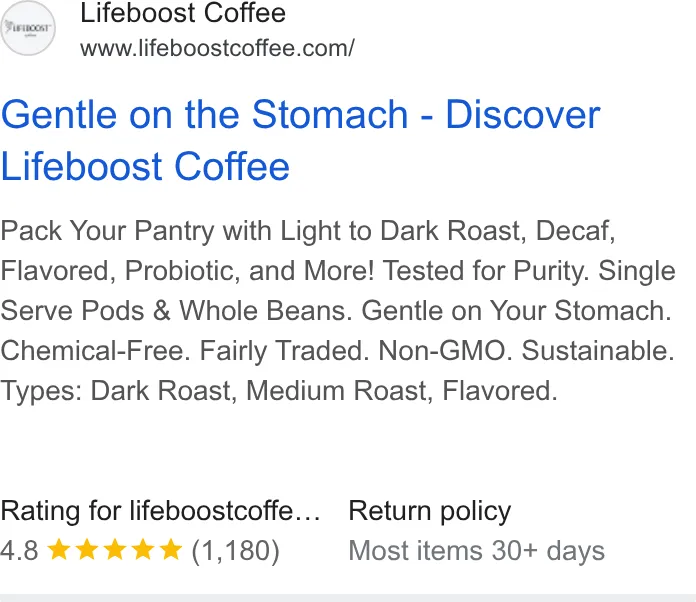 Lifeboost Coffee ad