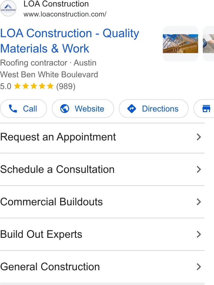 LOA Construction and Austin Roofing ad