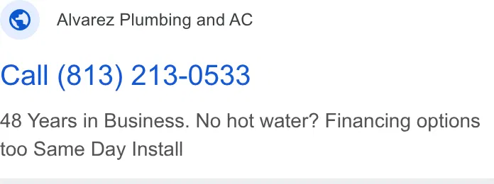 Alvarez Plumbing & Air Conditioning ad