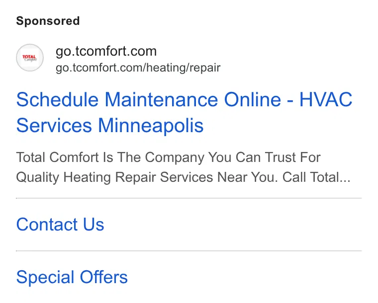 Total Comfort Heating & Cooling ad