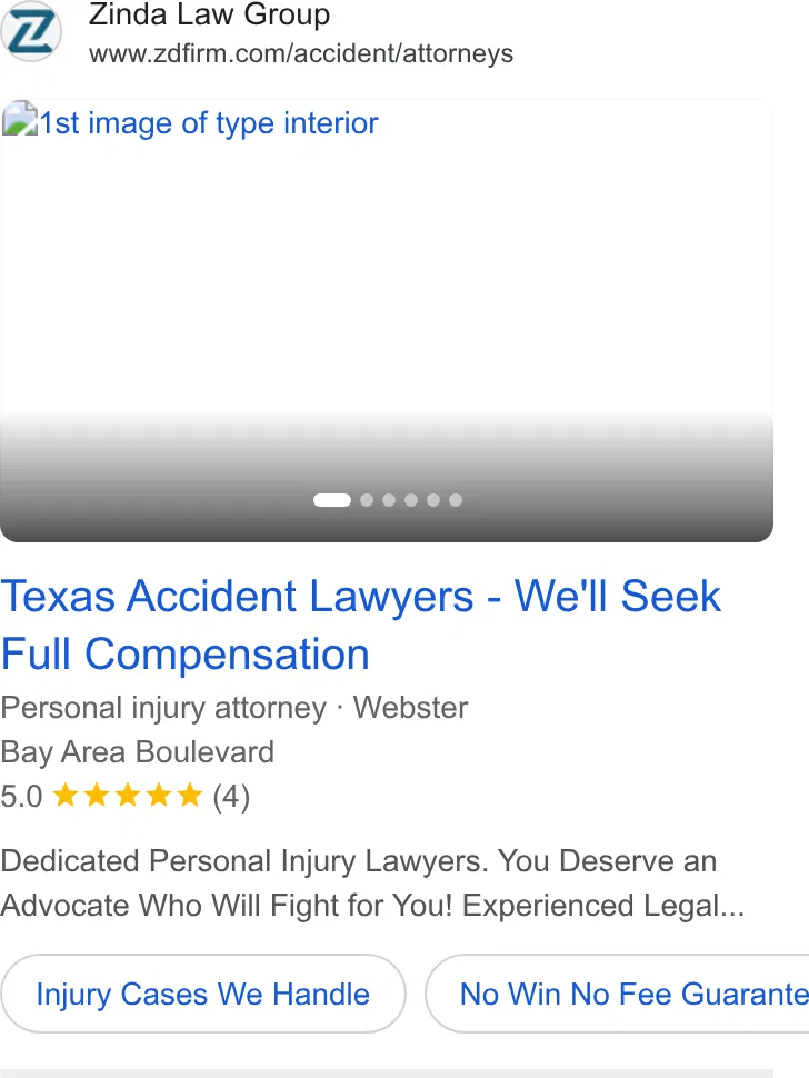 Zinda Law Group ad