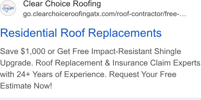 Clear Choice Roofing - Austin ad