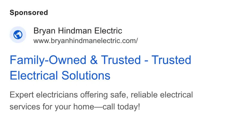 Bryan Hindman Electric, LLC ad