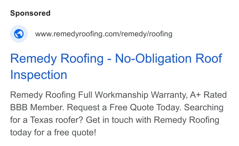 Remedy Roofing ad