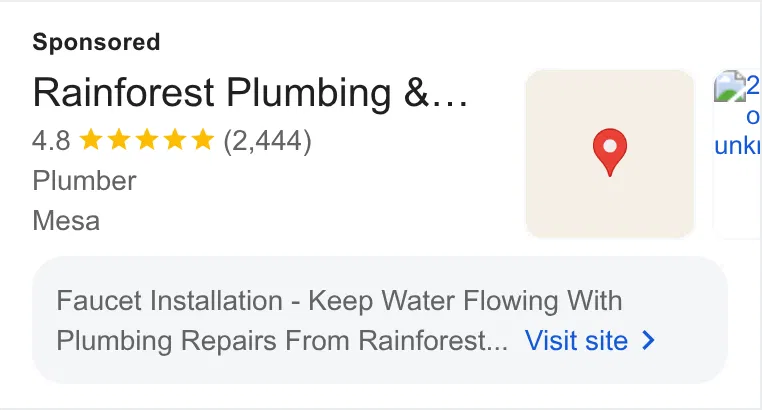 Rainforest Plumbing & Air ad