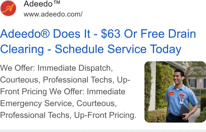 Adeedo Plumbing, Drains & Heating ad