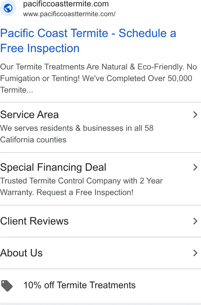Pacific Coast Termite Inc ad