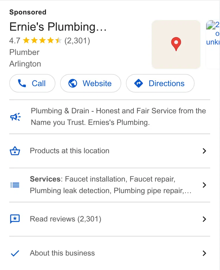 Ernie's Plumbing Service, Inc. ad