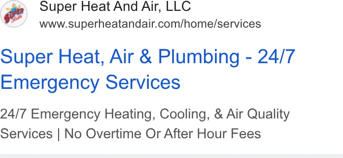 Super Heat, Air, And Plumbing ad