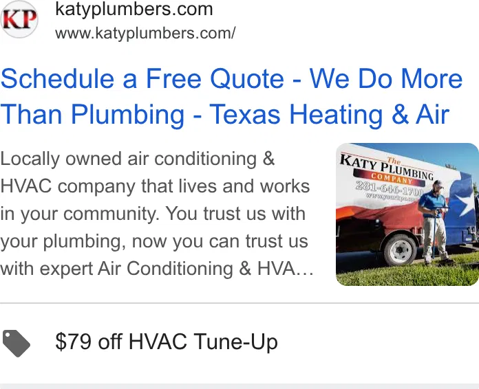 The Katy Plumbing Company Heating & Air ad