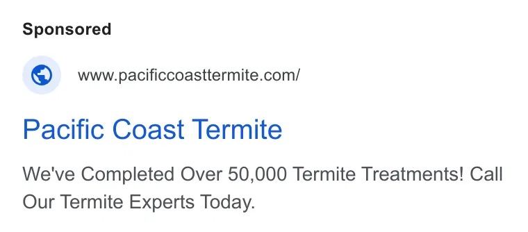 Pacific Coast Termite Inc ad