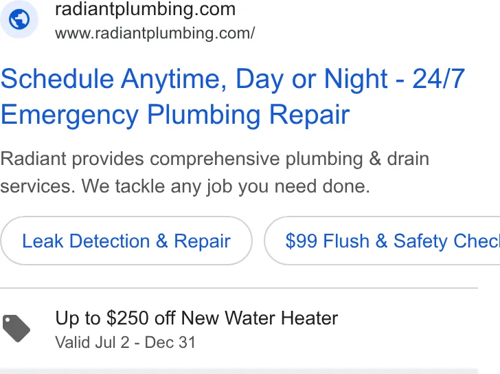 Radiant Plumbing, Air Conditioning, & Electrical ad