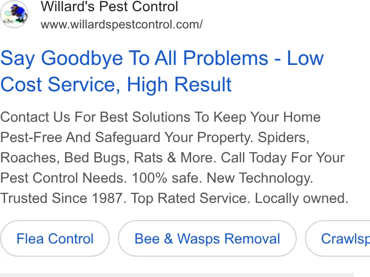 Willard's Pest Control ad