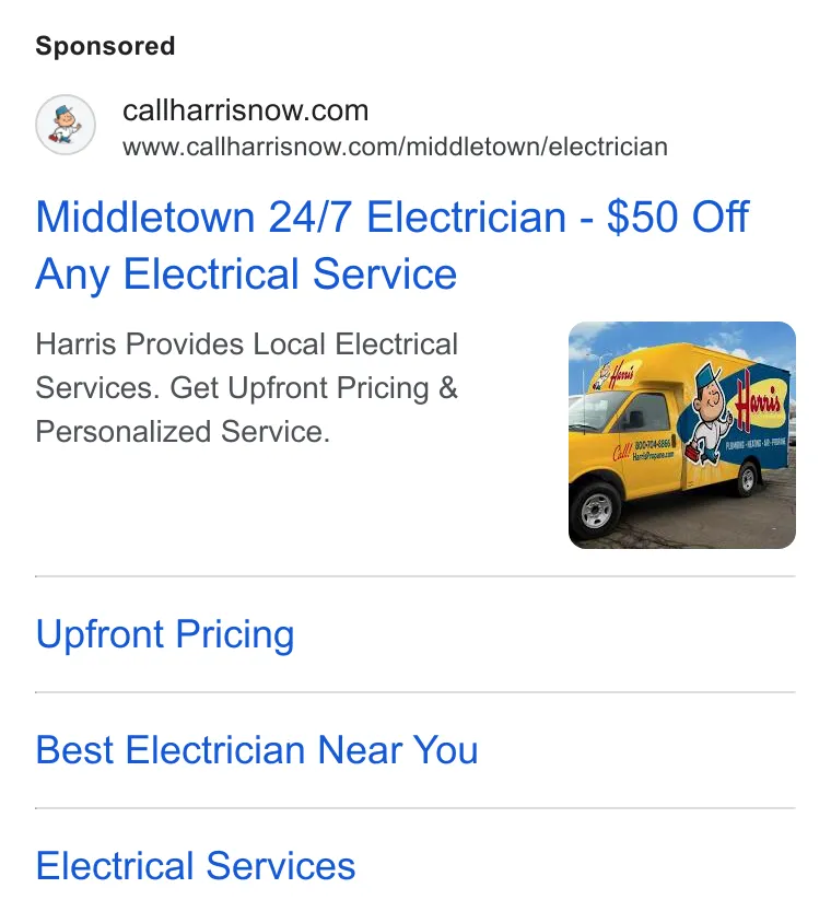 Harris Plumbing, Heating, Air & Electrical ad