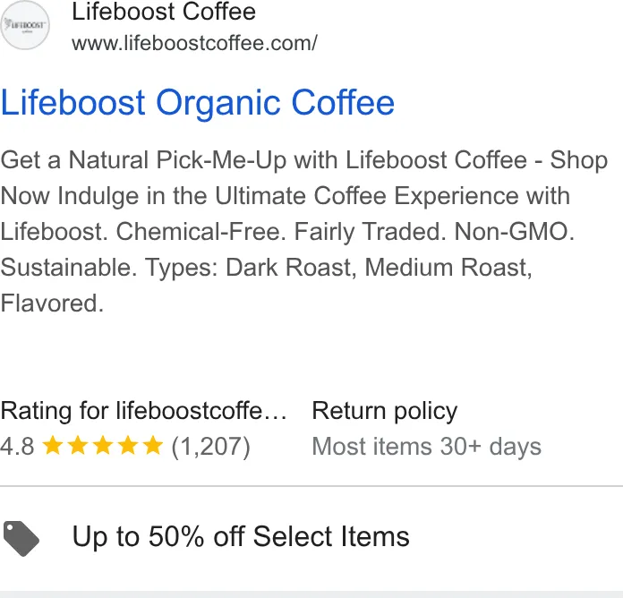 Lifeboost Coffee ad