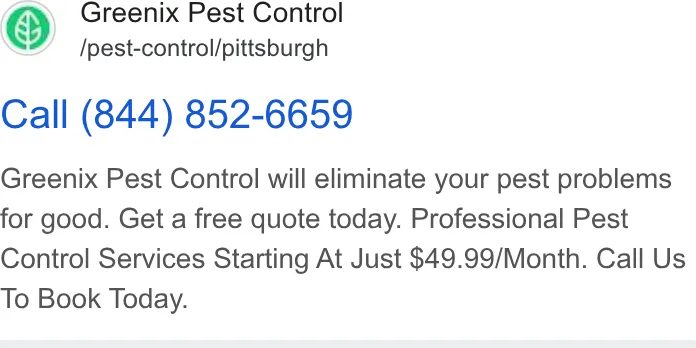 Greenix Pest Control ad