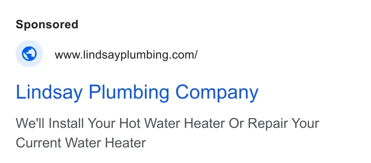 The Lindsay Company Plumbing ad
