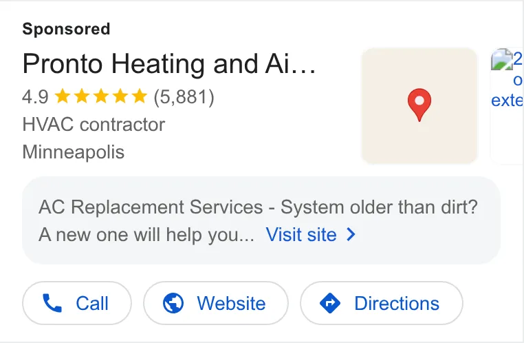 Pronto Heating and Air Conditioning, Inc. ad