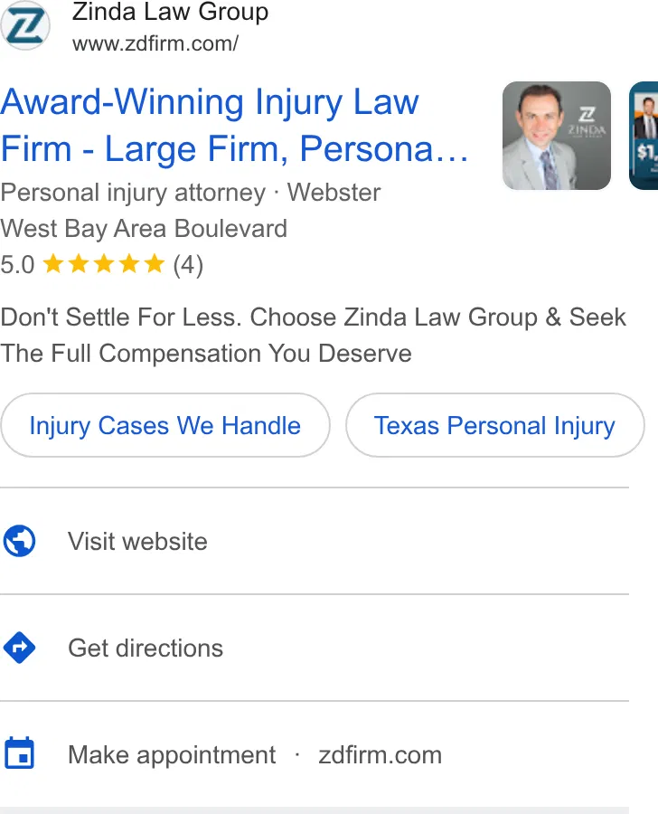 Zinda Law Group ad