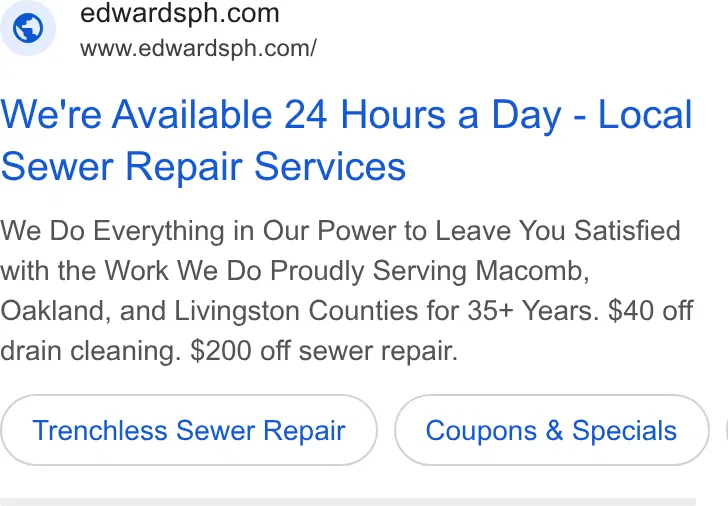 Edwards Plumbing & Heating ad